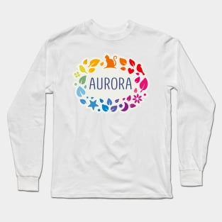 Aurora name with colorful leaves Long Sleeve T-Shirt